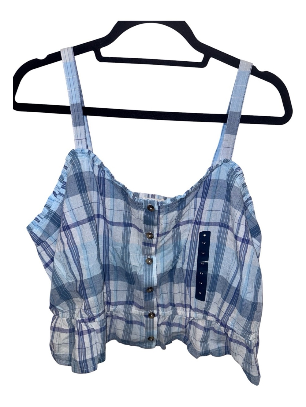 Lucky Brand Blue Plaid Button-Front Crop Cami